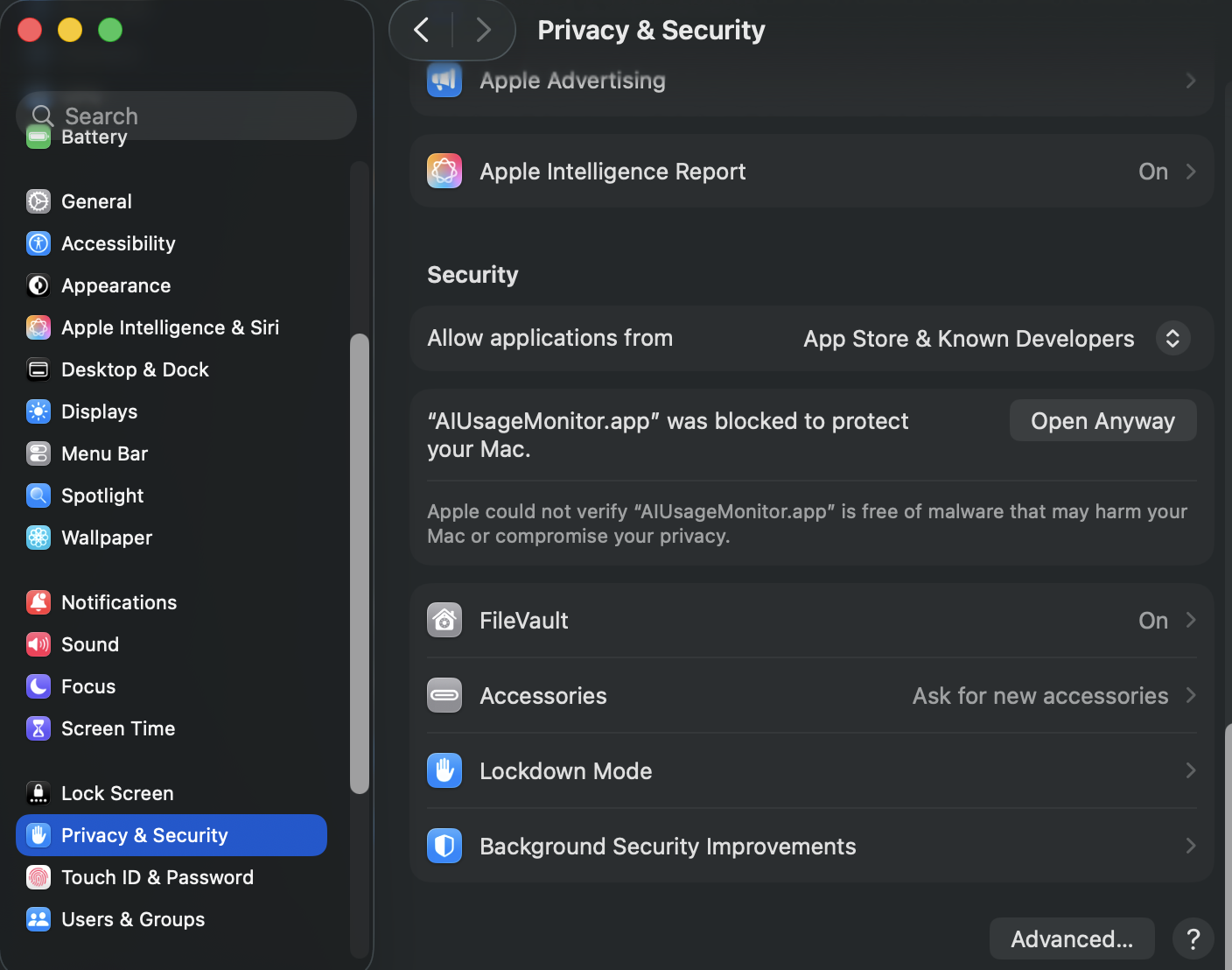Open Anyway in Privacy & Security